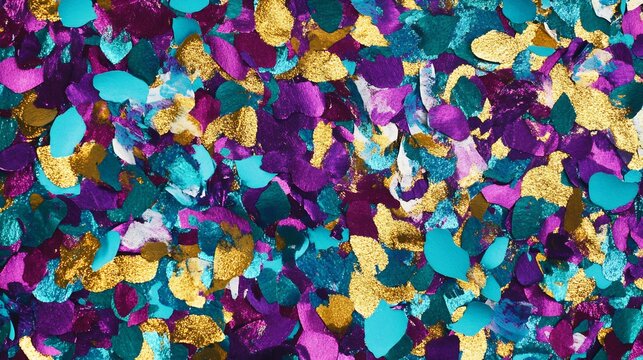 Colorful confetti style background with a mix of vibrant colors like purple teal and gold scattered across the canvas The celebratory design is ideal for invitations to a birthday or festive occasion