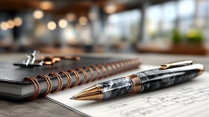 Naklejka premium Stylish pen resting on a notebook.