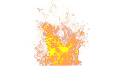 A vivid depiction of a roaring fire with bright yellow and orange flames against a black background scene