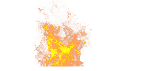 A vivid depiction of a roaring fire with bright yellow and orange flames against a black background scene