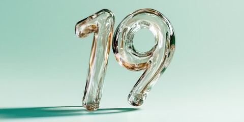 Transparent glass number 19 on light green background