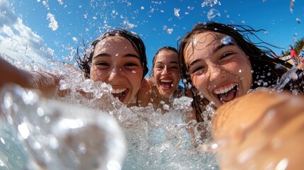 Young teens enjoying water fun at the beach on a sunny day National Water Balloon Day