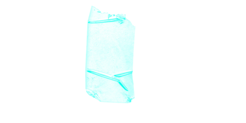 A cyan rectangular shape with uneven edges on a black background in a simple digital illustration