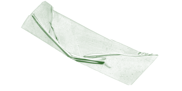 A green shape with dark lines on a black background creating a simple abstract representation