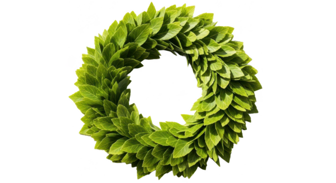A vibrant green laurel wreath symbolizing victory and honor isolated on a clean white background.