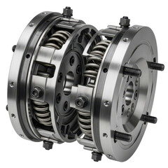 Automotive dual-mass flywheel clutch component with internal springs, isolated on a white background.