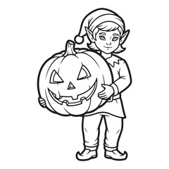 Elf carrying a jack o lantern coloring page illustration colouring page