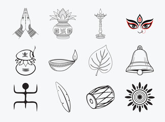 Assortment of traditional bengali new year symbols icons colouring page
