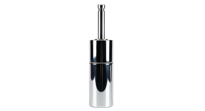 A shiny hydraulic lifter component with a reflective chrome finish on a white background