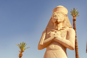 Close up of ancient statue of pharaoh at Karnak Temple in Luxor Egypt 28 February 2025