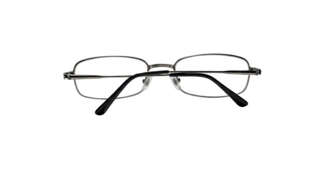 Stylish metal-frame reading glasses with clear lenses and black temples isolated on white