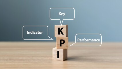 KPI Key performance indicator business and industrial analysis concept on cube wood block with copy space.