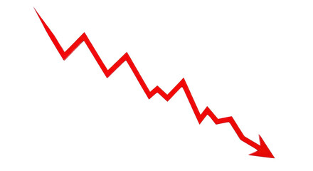 A volatile red line graph with a sharp downward arrow indicating a financial recession.