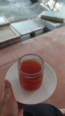 cup of tea on the table. cup of tea and teapot