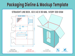 Packaging Dieline and Mockup Template. Paper Document Box. Dieline Real Shape and Dimension. Mockup Template. Fully editable vector. Equipped die cut lengths prepared for production.