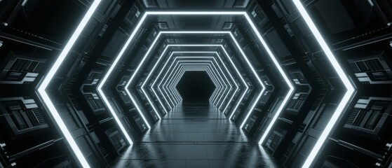 Hexagonal Corridor with Neon Lighting