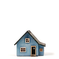 Small, light-blue house model, front view