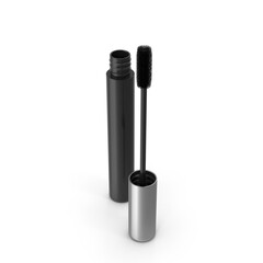 Black Mascara Tube and Wand Beauty Product Closeup ,3D, transparent background , PNG 
