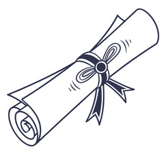 Illustration of a graduation diploma scroll tied with a ribbon isolated on white background