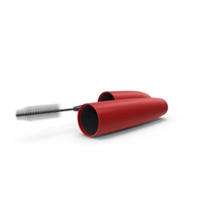 Red Mascara Tube and Wand   ,3D, transparent background , PNG 