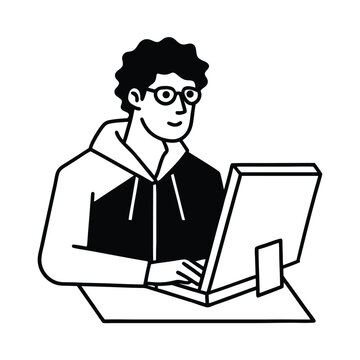 Linear Programmer at Work &mdash; Coding on Computer Illustration