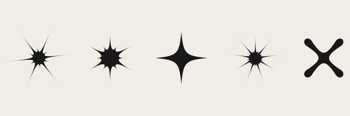 Set of blinking stars, sparks and sparkles. Shining twinkle sunburst shapes collection. Magic light flare pack for design template, poster, banner, brochure, leaflet. Vector