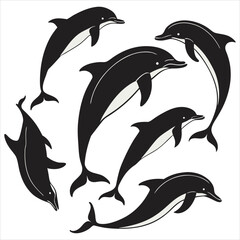 Fototapeta premium Dolphin vector. Dolphin cartoon sea animal icon. Bottlenose Dolphin. Dolphin peeking out of water. Dolphin Isolated. Dolphin jump out of the water in sea. Dolphins Jumping From The Sea.