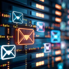 Bright AR panel with glowing spam alert icon among regular emails