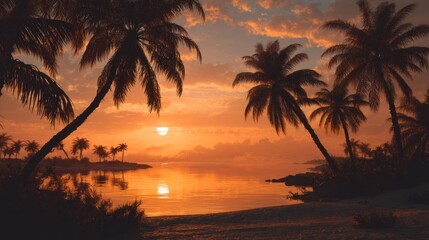 Tropical sunset beach scene