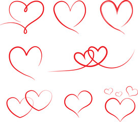 Red heart doodles for love, Valentine's Day, and romantic concepts
