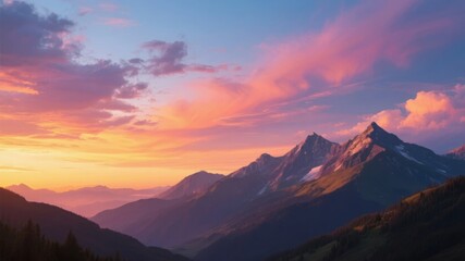 Fototapeta premium Spectacular Sunset Over Mountain Peaks