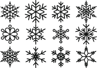 Obraz premium Snowflake Icons Set for Winter and Seasonal Design Projects. Decorative Snowflake Icons for Holiday and Christmas Artwork. Minimal Snowflake Icons for Winter Digital and Print Graphics