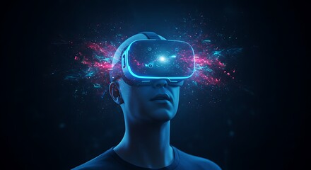 Man Experiencing Virtual Reality Headset Immersive Digital World with Vivid Visuals and Futuristic Technology Integration Enhanced Gaming and Entertainment