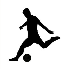 Silhouette of Soccer Player Kicking the Ball, Footballer Silhouette in Kicking Action