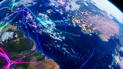 Abstract Earth with Light Streaks: Visualizing Global Connections and Communication