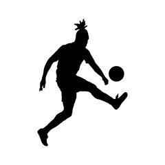 Soccer Player Kicking Ball Silhouette, Athletic Football Silhouette Mid-Kick