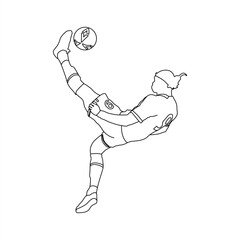Football Bicycle Kick Line Art, Acrobatic Soccer Player Minimal Outline