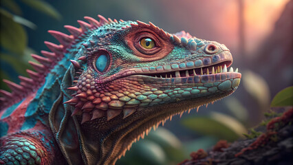 Colorful Reptilian Majesty: A detailed image of a captivating lizard with vibrant scales, showcasing the intricate beauty of nature in an artistic representation.