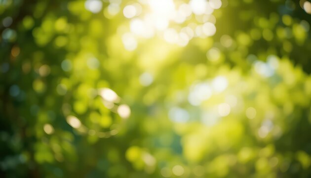 Sunlight dappled through blurred foliage creates a dreamy and serene abstract nature background with soft bokeh effects