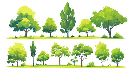 Fototapeta premium Vibrant Forest Canopy: A collection of stylized trees bursting with lush green foliage, showcasing diverse shapes and sizes, evoking a sense of freshness and natural beauty.