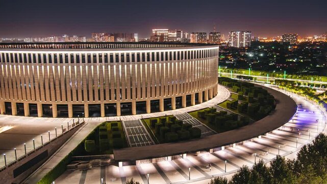 time-lapse, people traffic near the Ozone Arena in Galitsky Park on a summer evening in Krasnodar, Russia