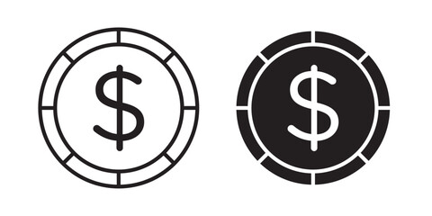 Coin icon . Vector illustration with stroke and fill on a white background.