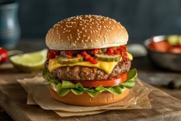 flavorful burger with spicy toppings