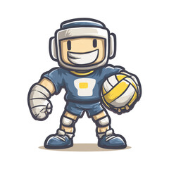 Fototapeta premium Cartoon character in sports uniform holding a volleyball with protective gear