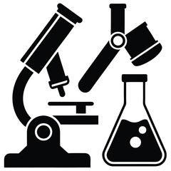 Microscope test tubes and flask laboratory science