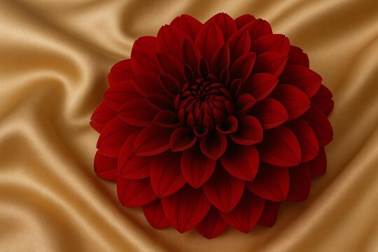 Elegant Red Dahlia Flower on Luxurious Golden Silk Background