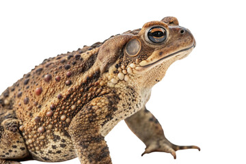 Fototapeta premium Close up of a large brown toad with bumpy skin isolated on transparent background
