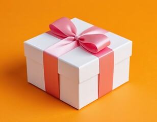 Obraz premium gift box with ribbon on orange background.