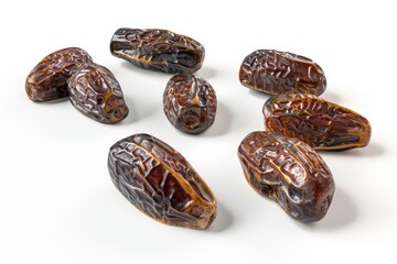 Clear Pixel Picture of a Collection of Dried Dates Isolated on a Pristine White Background