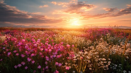 Fototapeta premium Wildflowers sunrise field